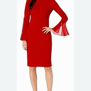 Calvin Klein Vibrant Red Long Sleeve Dress